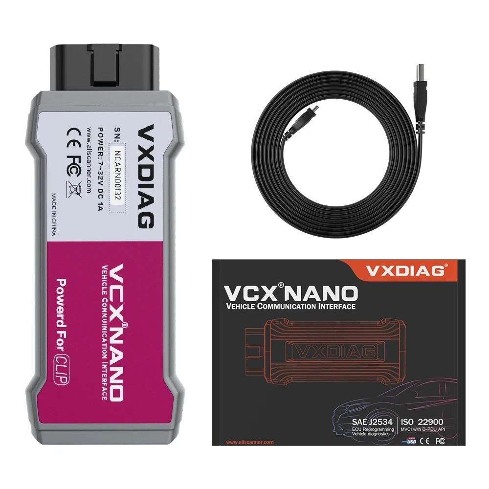 VXDIAG VCX NANO for Renault Can Clip NX200 OBD2 Scanner J2534 Programming ECU Coding Code Reader Active Test Car Diagnostic Tool