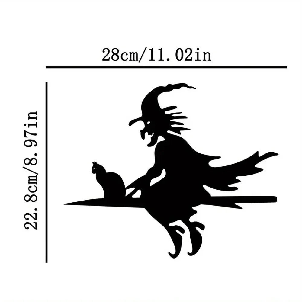 1pc Ominous Scary Witch & Cat on Branch Steel Silhouette Metal Wall Art: For Home, Yard, and Patio. Outdoor Statue Stake Trim