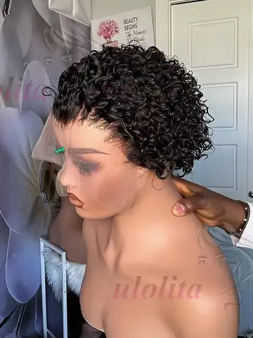 Pixie Curls 100% Human Hair 13x4 Lace Frontal Wigs Pixie Cut Short Bob Human Hair Wig Transparent Lace Front Human Hair Wig