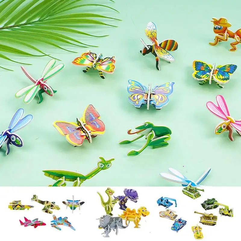 10pcs 3D Animal Puzzle per bambini giocattoli educativi Montessori divertente fai da te assemblaggio manuale modello tridimensionale giocattolo per ragazzo ragazza