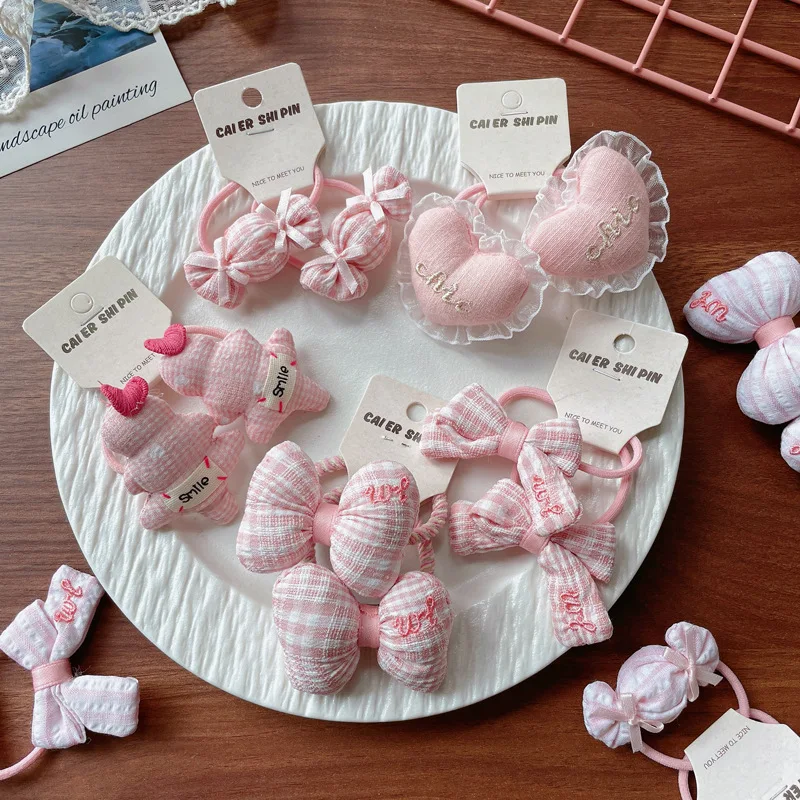 

Pink Series Fabric Hair Scrunchies for Kids Girls Cute Padded Bow Hair Ties Sweet Elastic Hair Ropes Lovely Ponytail Holders