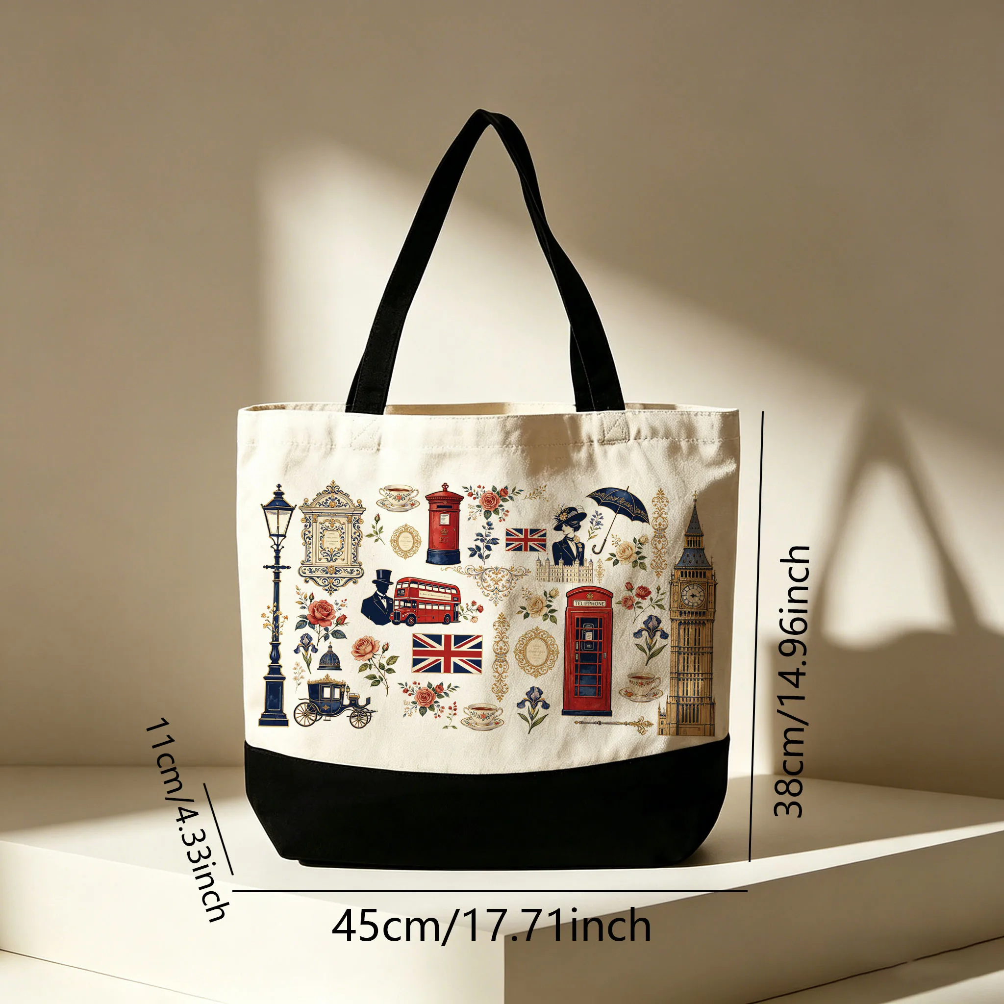British Red Post Box Canvas Tote Bag Large Capacity London Souvenir Shoulder Bag, Cute UK Gift for Anglophiles view 3