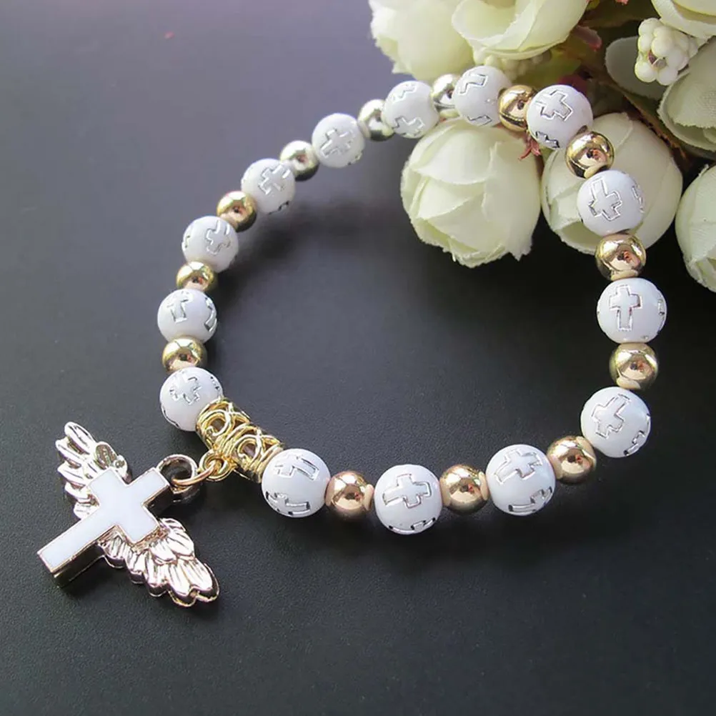 6Pcs Rose Flower Beads Bracelet Acrylic Comfortable Angel Shape Creative Wrist Jewelry for Women Daily Stylish Wear Baptism