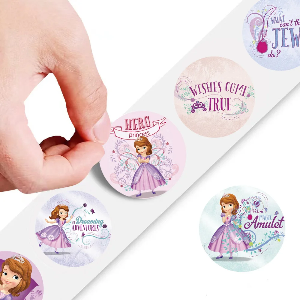 500pcs/Roll Cute Disney Princess Sofia Cartoon Sealing Stickers Labels Kawaii DIY Planner Laptop Stationery Reward Decals Toys