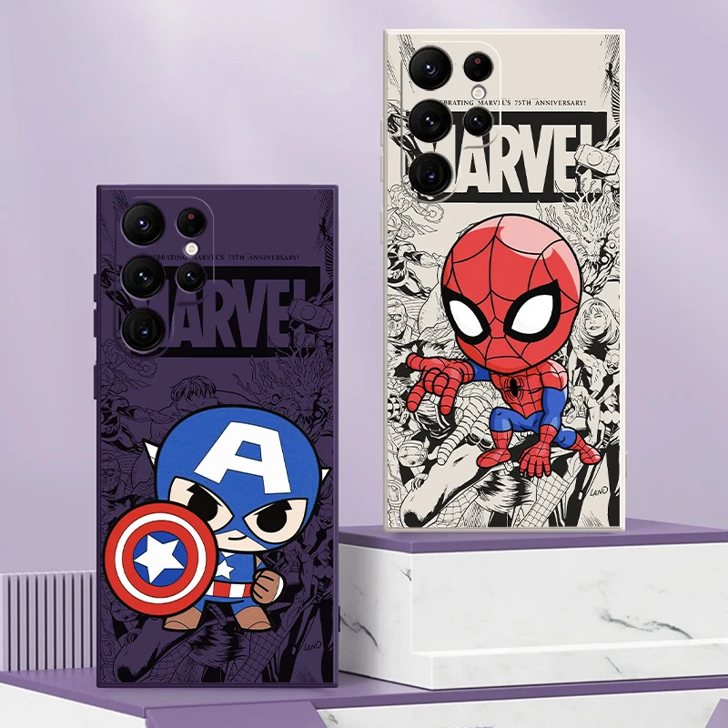 마블 로고 스파이더맨 삼성 갤럭시 S24 S23 S22 S21 S20 울트라 S10 플러스 S23 S21 S20 FE 휴대폰 케이스, 액체 실리콘 백