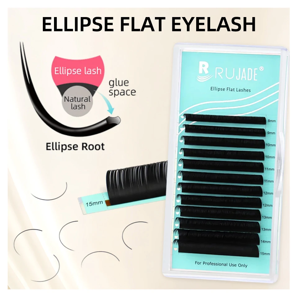 

Lashrujade Ellipse Flat False Eyelash Extensions Dark Black Natural Soft Split-tips Ellipse Cashmere Eyelashes Flat Shape Lashes