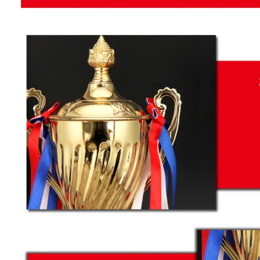 Award Trophy with Ribbon Metal Trophy Cup Appreciation Gifts Prizes Rewards Props for School Football Soccer Baseball Event