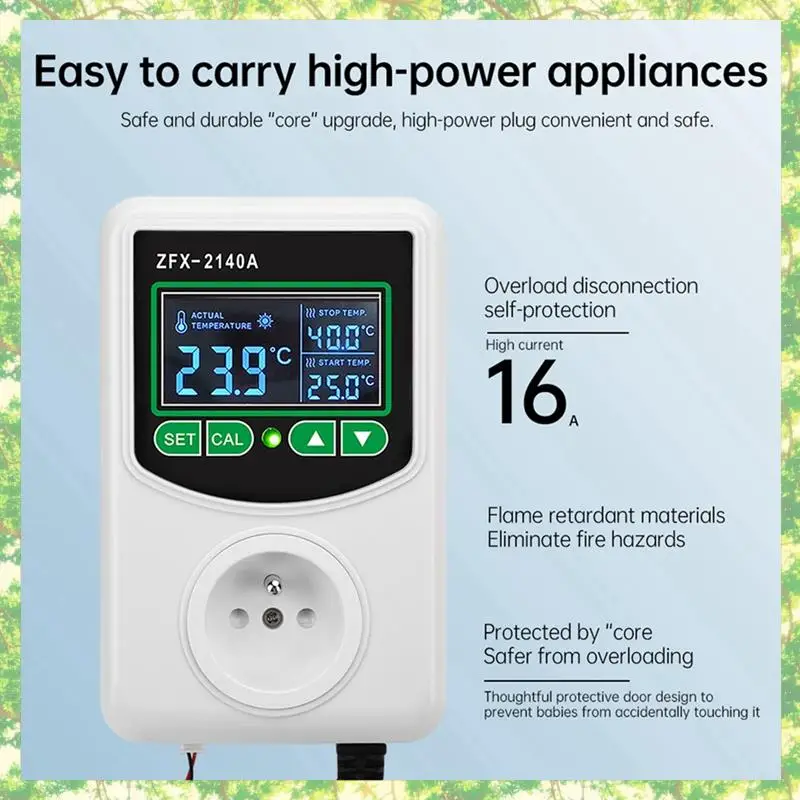 Smart-ZFX-2140A display digital lcd de alta potência controlador de temperatura soquete termostato sensor sonda plugue da ue