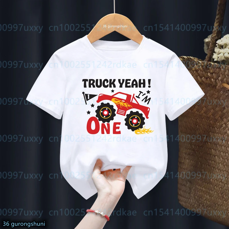 Funny Truck Yeah T-Shirt Number 1-9 Happy Birthday Gift Kid Clothe Boys Girls T-Shirt Short Sleeve Tees Tops Custom