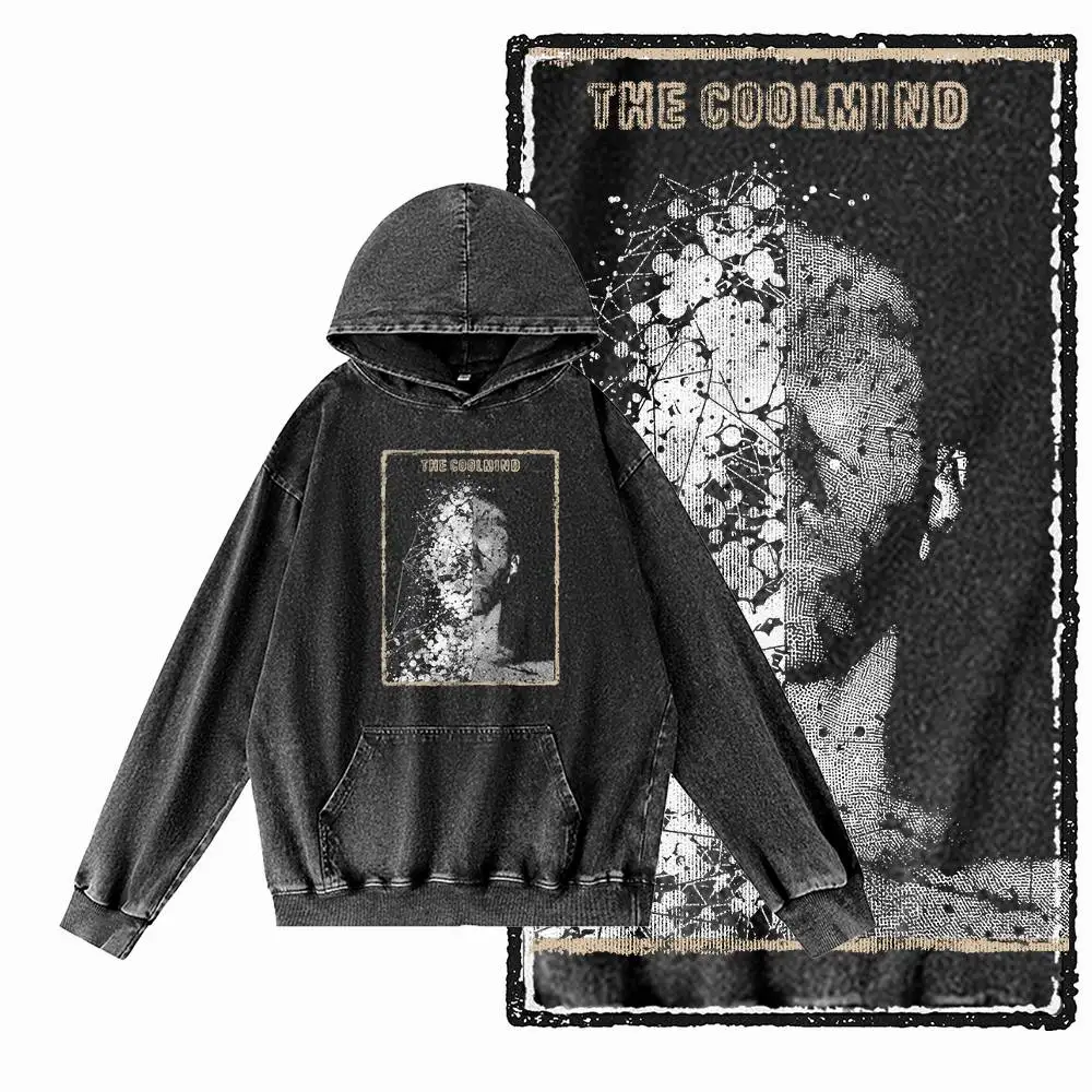 G15 Acid Washed Black Cool 100% Cotton COOLMIND Printed Men's Hoodies | Streetwear Big Size O-neck Men's Hoodie