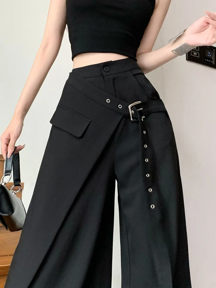 

Women's Casual Wide Leg Trousers Korean Style 2024 New High Waist Pocket Decoration Fashionable Pants