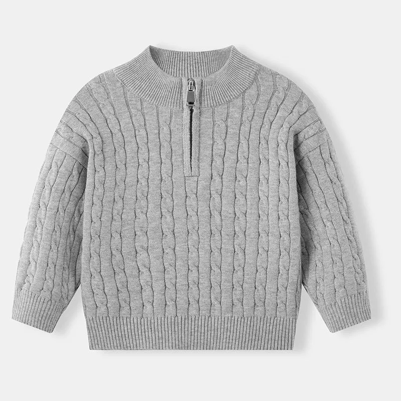 UNITIM Herbst 2-12 Jahre Kinder Jungen Pullover mit Stehkragen, Kinder Jungen Zopfmuster Pullover, einfache Langarm-Oberteile für Kleinkinder und Babys – Detail 7