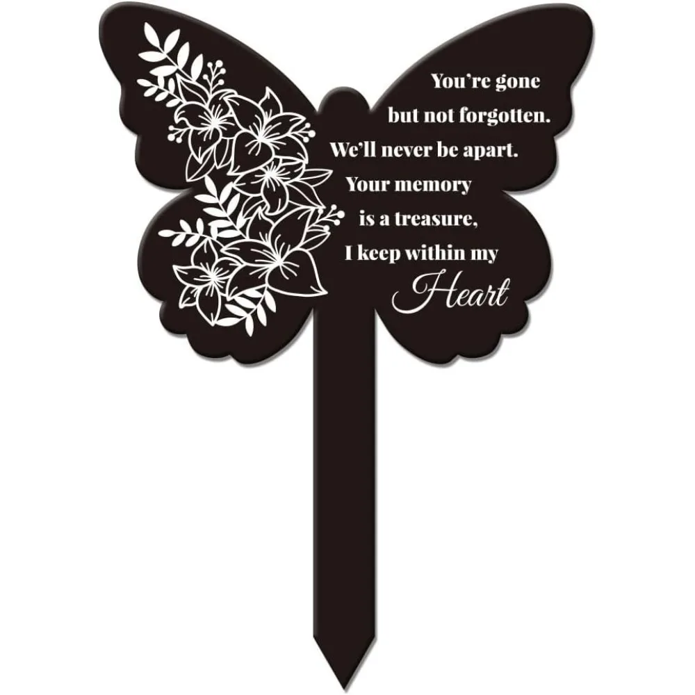 Butterfly Shaped Flowers Garden Stake Never Be Apart Memorial Remembrance Plaque Stake for Cemetery Acrylic Grave Stake