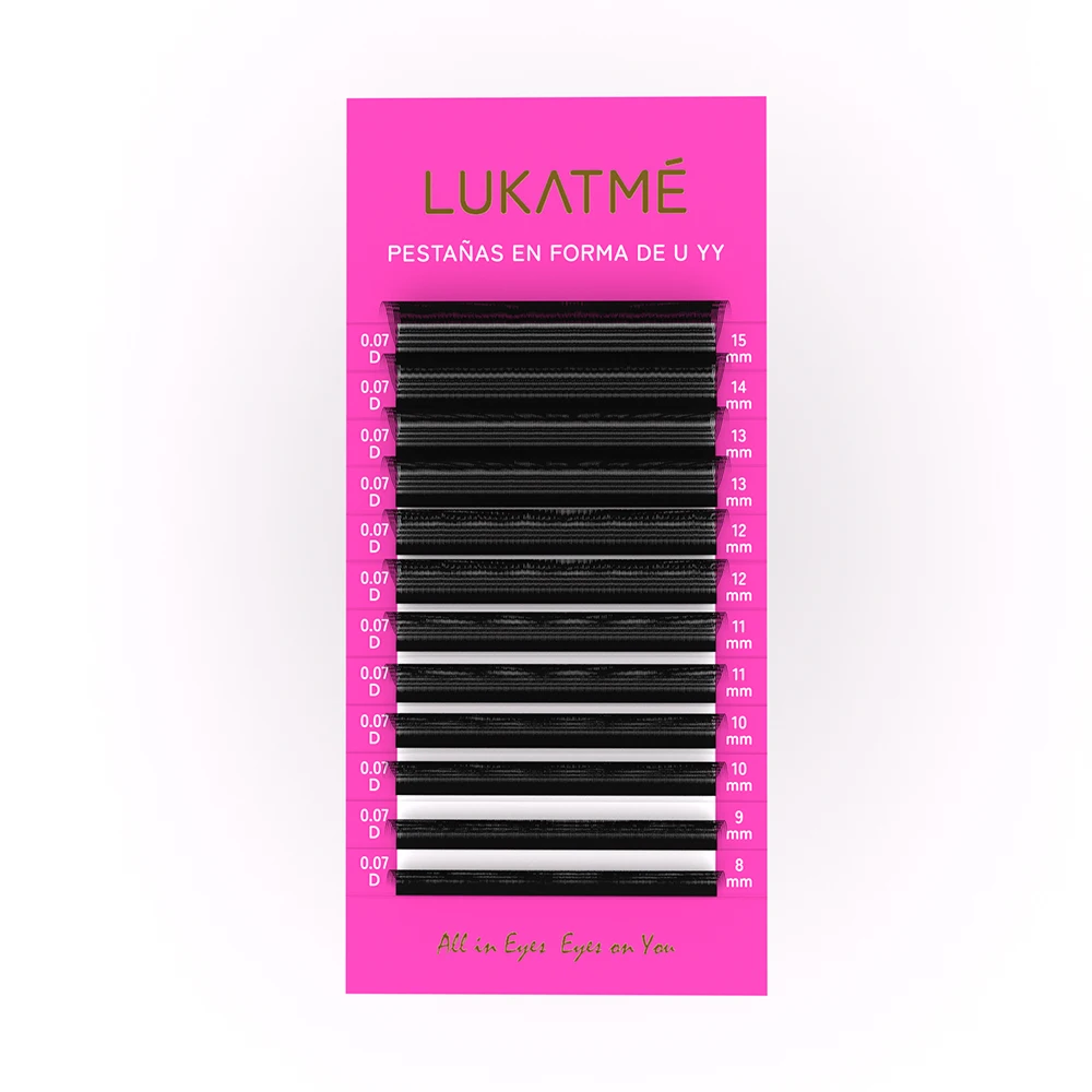 LUKATME U Shape YY Eyelash Extensions 0.07mm Premium Soft PBT 8-15mm False Lash Extension Practice Supplies UU Lashes