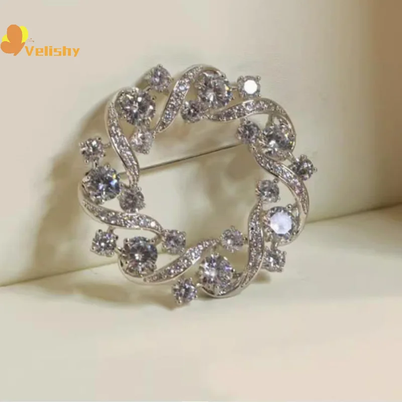 Модные-серебряные-стразы-круглые-броши-венок-для-женщин-одежда-пальто-ювелирные-изделия-аксессуары-подарок
