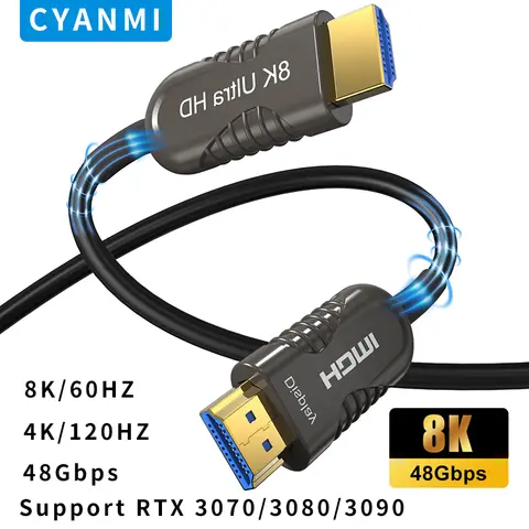 CYANMI HDMI 2.1 광섬유 케이블, Roku TV PS5 Xbox RTX3080 3090, 8K @ 60Hz, 4K @ 120Hz,, 8K 48Gbps 고속
