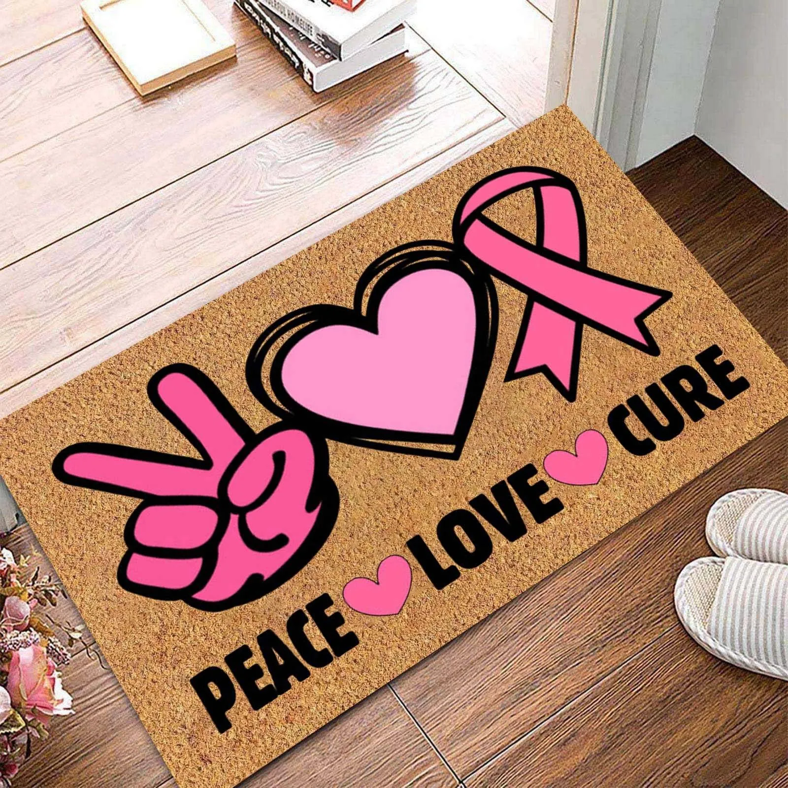 Breast Cancer Awareness Doormat Pink Ribbon Design Non Slip Ndoor/Outdoor Custom Breast Cancer Gifts Doormat Indoor Or Outdoor