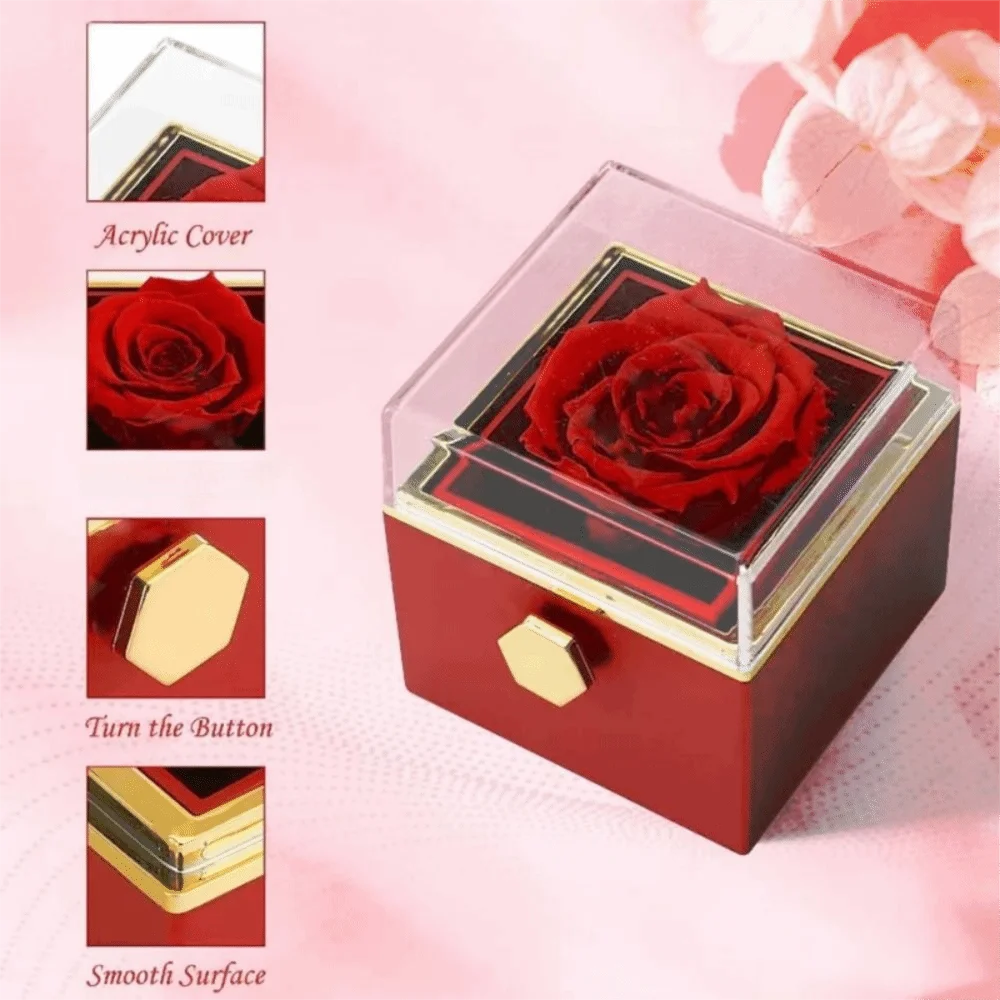 

Rotation Rose Jewelry Gift Box Eternal Rose Necklace Storage Proposal Ring Boxes Dustproof Luxury Jewelry Display Rack Lovers