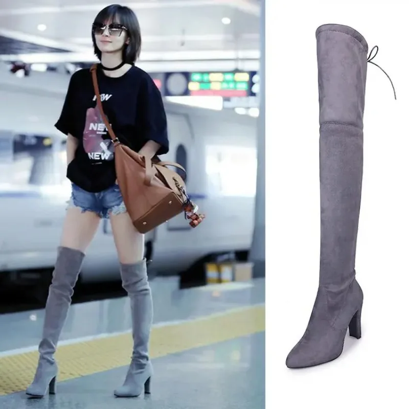 New European and American Style Plus Size Knee High Boots High Heels Round Toe Frosted Women's Boots 2026 Autumn and Winter