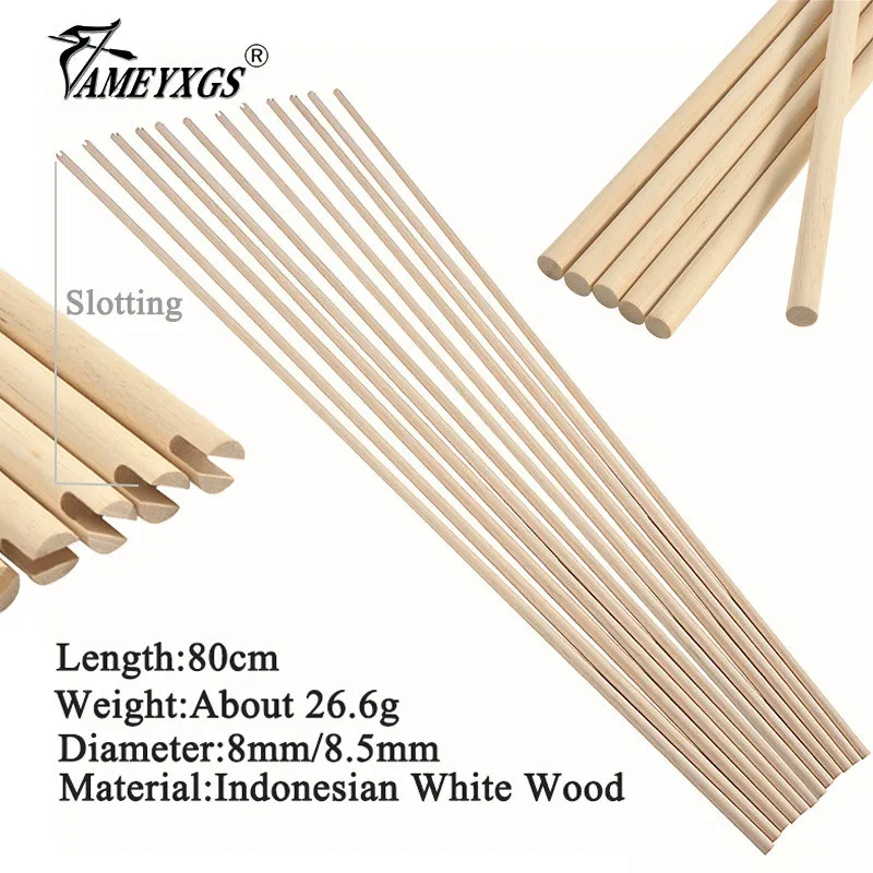 6/12/24pcs Archery Wooden Arrow Shaft 80cm OD 8/8.5mm With Slot Wood Shaft Traditional Bow Longbow Shooting Hunting Accessories