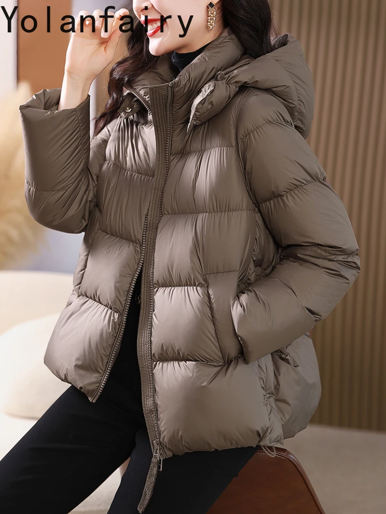 YOLANFAIRY 90% الأبيض أوزة أسفل معاطف للمرأة الشتاء الراقية الدافئة سترة منفوخة المرأة مقنعين الأحمر أسفل معطف Abrigos De Mujer #4