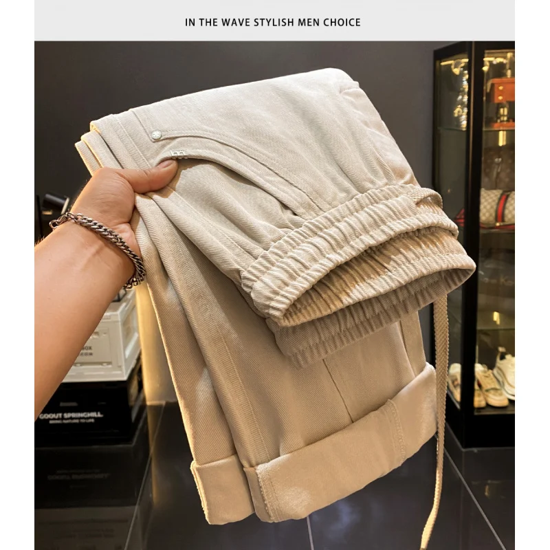 アメリカンハイストリートライトカラーカジュアルパンツメンズルーズストレートスリックダーティパンツヴィンテージウォッシュドドレープワイドレッグロングパンツ