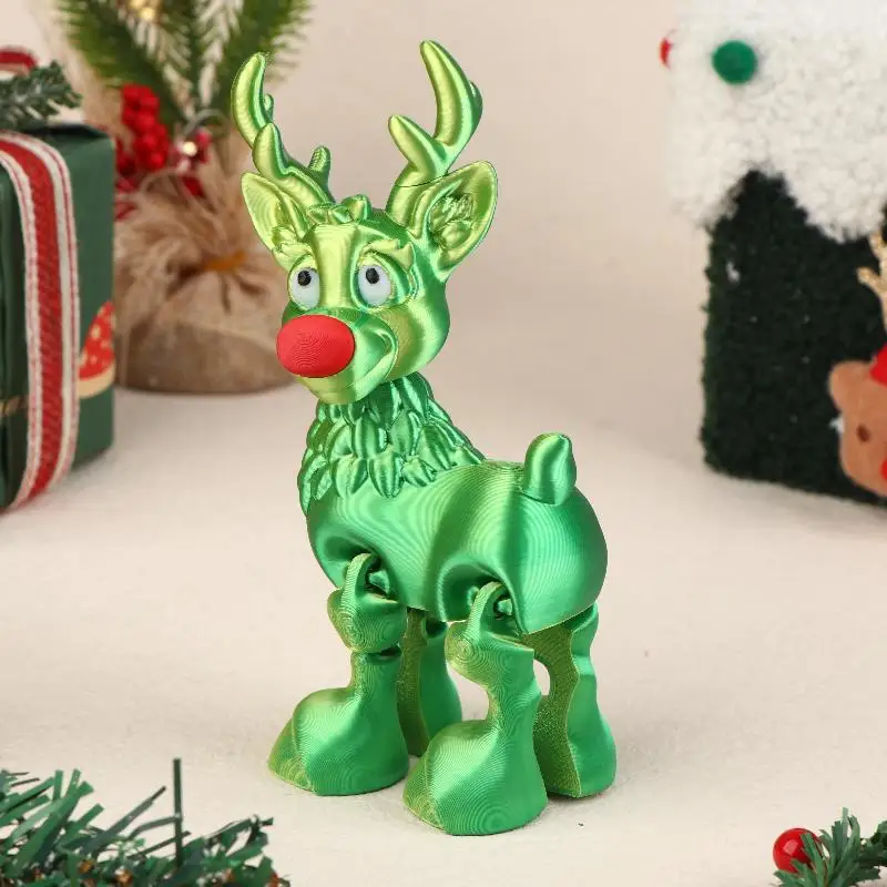 Cute Christmas Elk Joint Movable Figurine Office Decor Children's Gift 3D Printed Toy Simulated Statue Ornaments