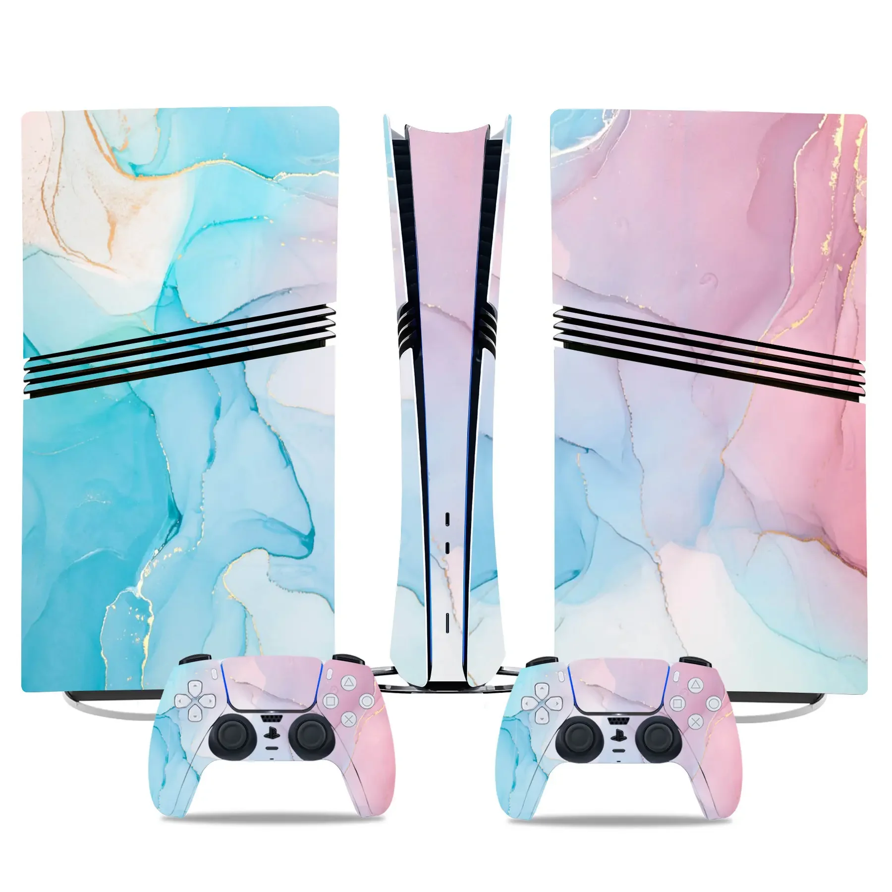 For PS5 Pro Console Skin Marble Pattern PVC Waterproof Heat-Resistant Scratch-Proof Vinyl Sticker Easy to Apply Bubble-Free