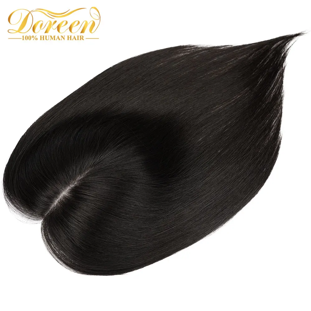 Doreen 6-16 inch Remy Human Hair Topper for Women PU Natural Scalp Skin Silk Base with clip Handmade Toupee Wig 8*13CM 13*15CM