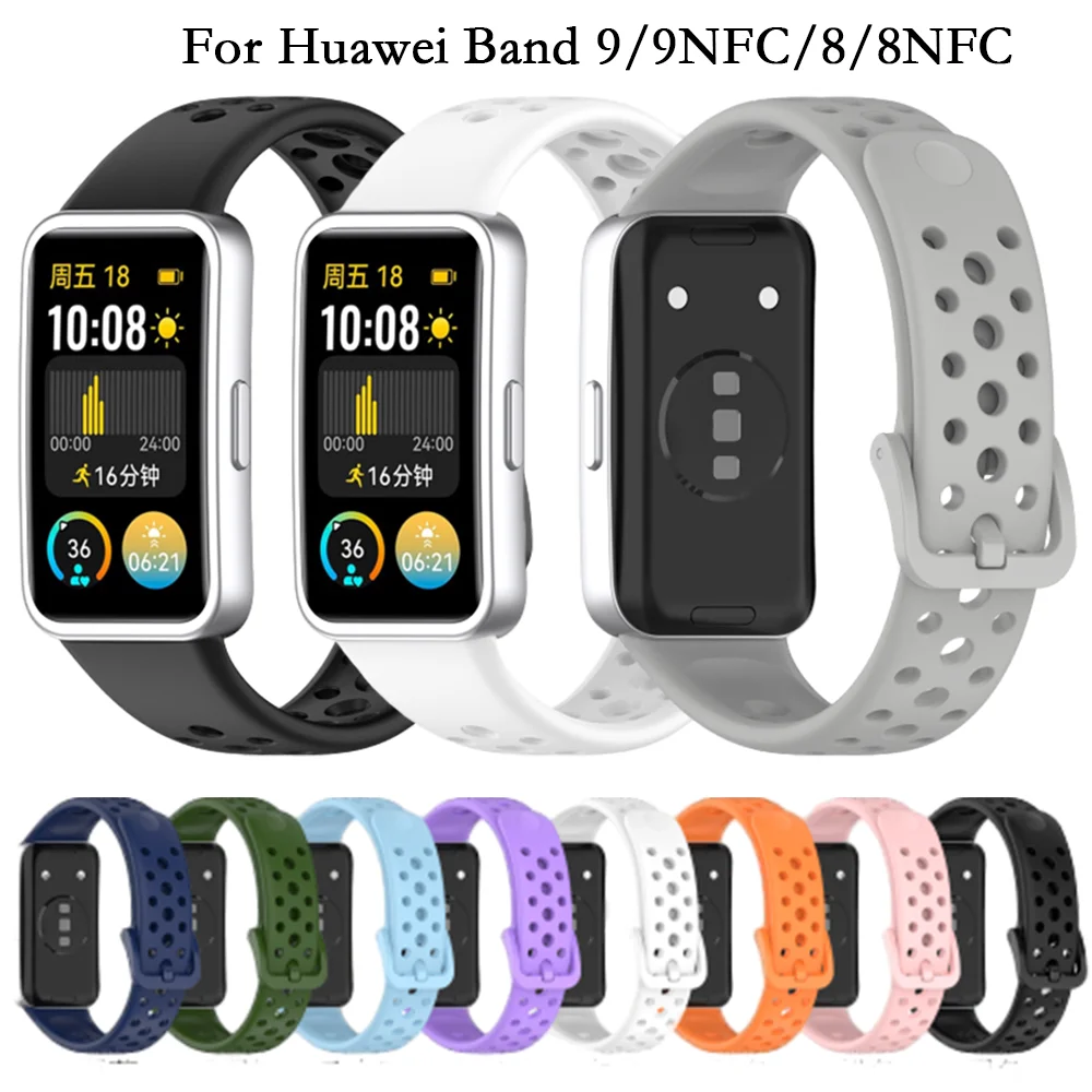 Official Watch Strap For Huawei Band 9/9NFC/ Round Hole Breathable Sport Bracelet Watchband For Huawei 8/8NFC Belt Accessories