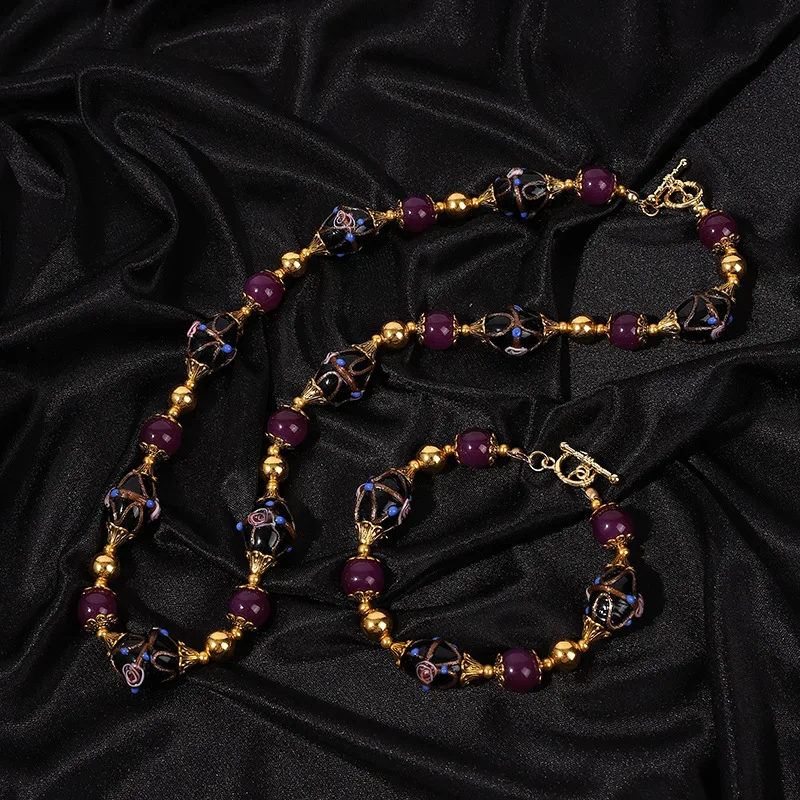 Vintage Glazed Oil Drip Necklace Bracelet French Premium Sense Medieval Necklace Court Style Retro Necklace Bracelet