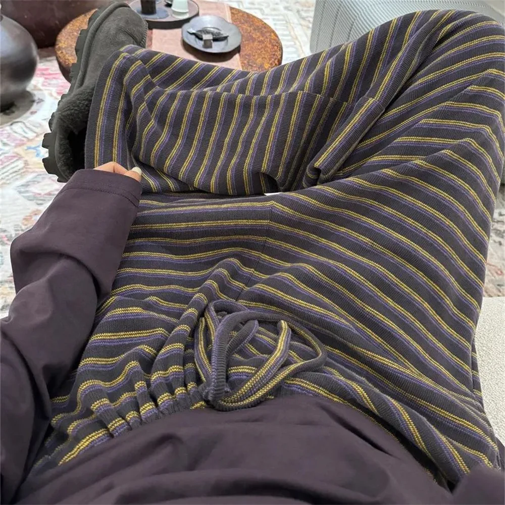 

2025 Striped Sweatpants for Women Korean Casual Streetwear Wide Leg Pants Y2K Harajuku High Waist Joggers Baggy Straight Trouser