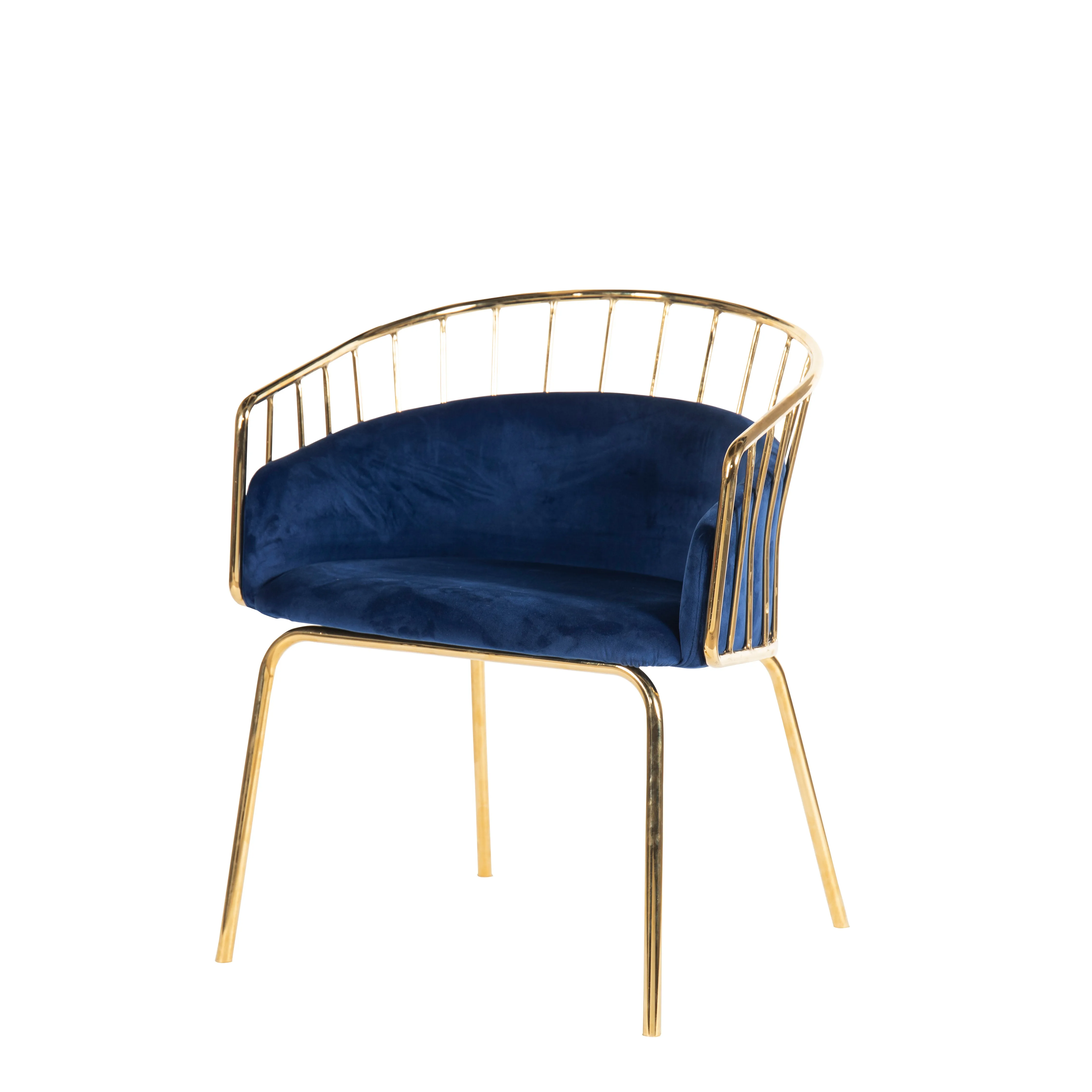 Blue Velvet Fabric Dining Chair Frame for Dining Room Round Back Arm Chair with Gold Metal Home Furniture,home Furniture Modern