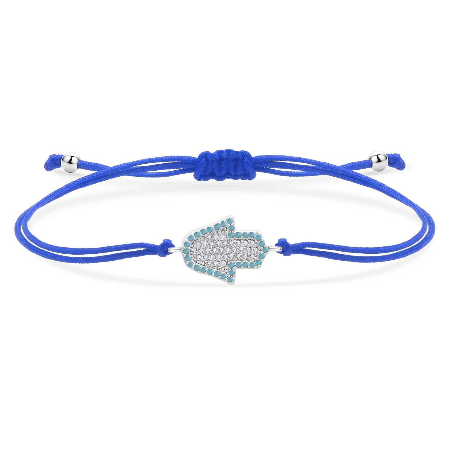 Sześcienna cyrkonia kryształ niebieski Hamsa ręka Fatima Charm bransoletka kobiety CZ cyrkon kamienie czerwony sznurek szczęście chronić modną biżuterię