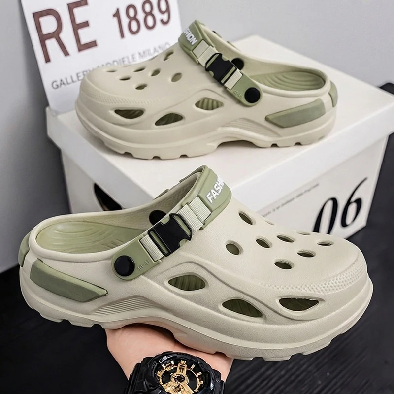 Herren Sommer Outdoor Rutschfeste, Geruchshemmende, Verschleißfeste Geschlossene Zehensteg-Slipper, Outdoor-Sport-Strandsandalen und -Slipper