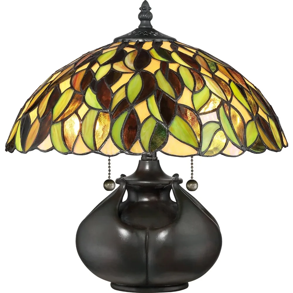 Handcrafted with Copper Foil Technique Tiffany Table Lamp, 2-Light 120 Total Watts, 15