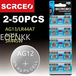 2 uds-50 Uds 1,55 V AG13 LR44 SR44 pilas de botón L1154 RW82 SR1154 SP76 pila A76 LR1154 GP7 célula reloj de moneda juguetes batería remota