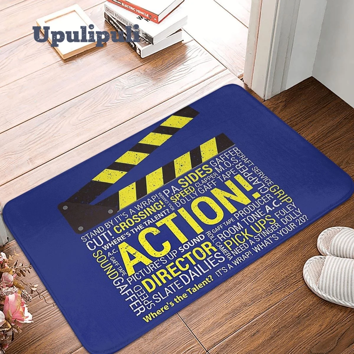 Filmmaker Film Director Clapper Board Mat Flannel Rug Anti-Slip Cinema Welcome Mats for Floor Bathroom Toilet Entrance Mats