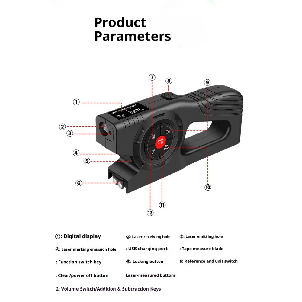 شريط قياس ليزر شاشة ديجيتال محدد المدى بالليزر ثلاثة في واحد مسطرة قياس إلكترونية ذكية قابلة لإعادة الشحن
