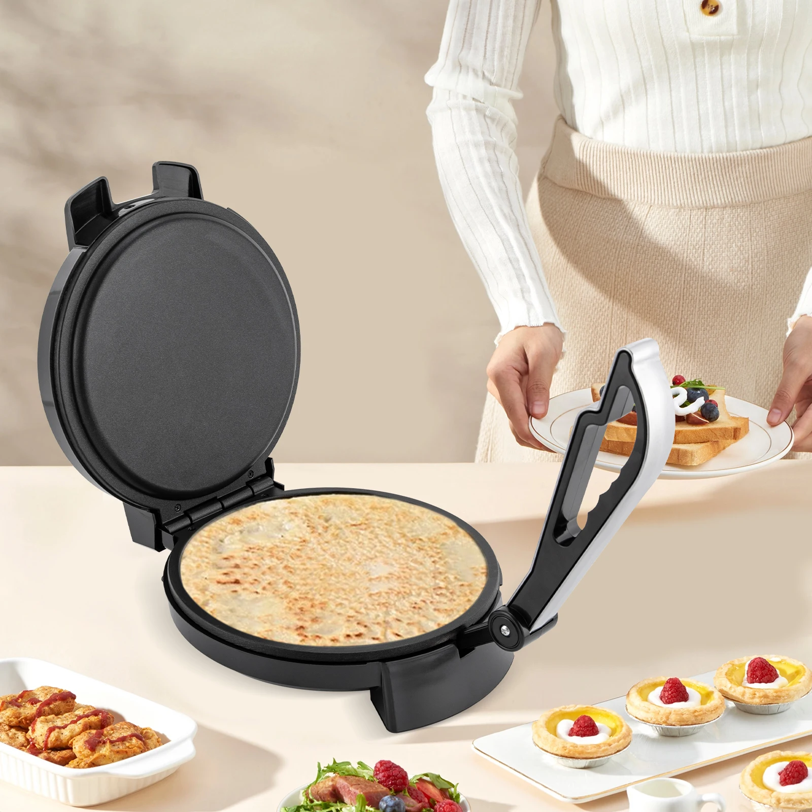 Electric Chapati Roti Baker 1200W Electric Chapati Baker Flat Bread Naan Roti Press Machine Tortilla Maker for Pancakes