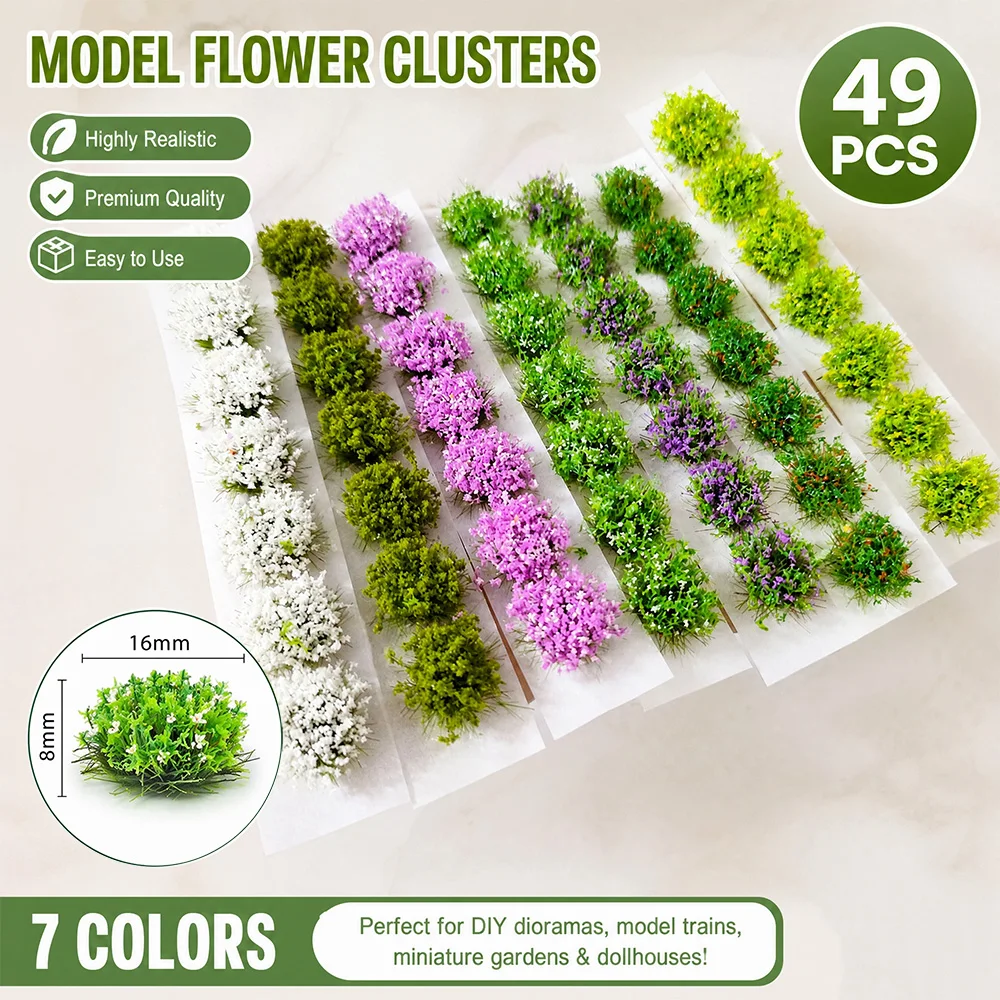 Simulation 8MM Mini Flower Cluster Diy Model Making Grass Tuft For HO/N Scale Railway Train Layout Military Scene Kit 49pcs/box