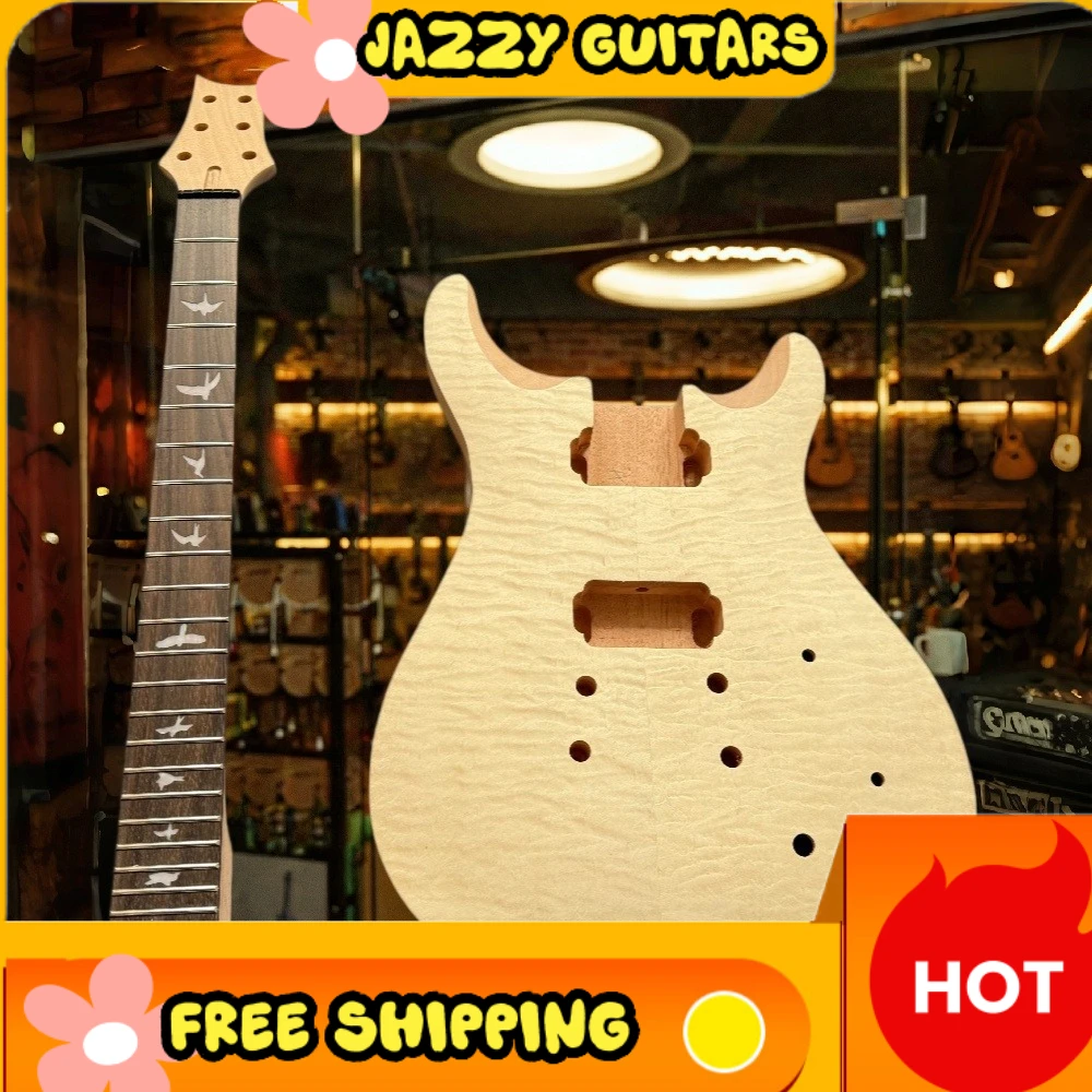 Best Seller PRS Unfinished DIY Semi Finished Electric Guitar Mahogany Body Rosewood Fingerboard Fixed Bridge with Accessories