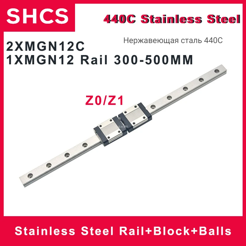 MGN12C 350mm 2 Carriage 440C Stainless Steel MGN12 Rail 300mm 350mm 400mm 450mm 500mm With MGN12C 2 Blocks Z0 Z1