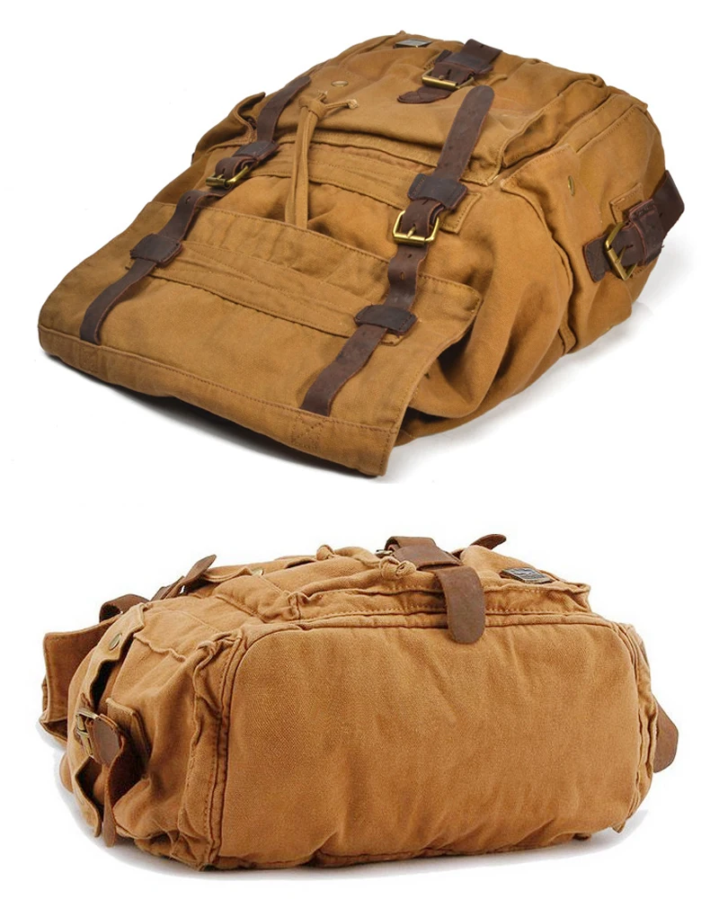 Zaino da uomo in pelle di tela militare vintage Zaino in tela grande Zaino da scuola per uomo Borsa da viaggio mochila Zaino grande