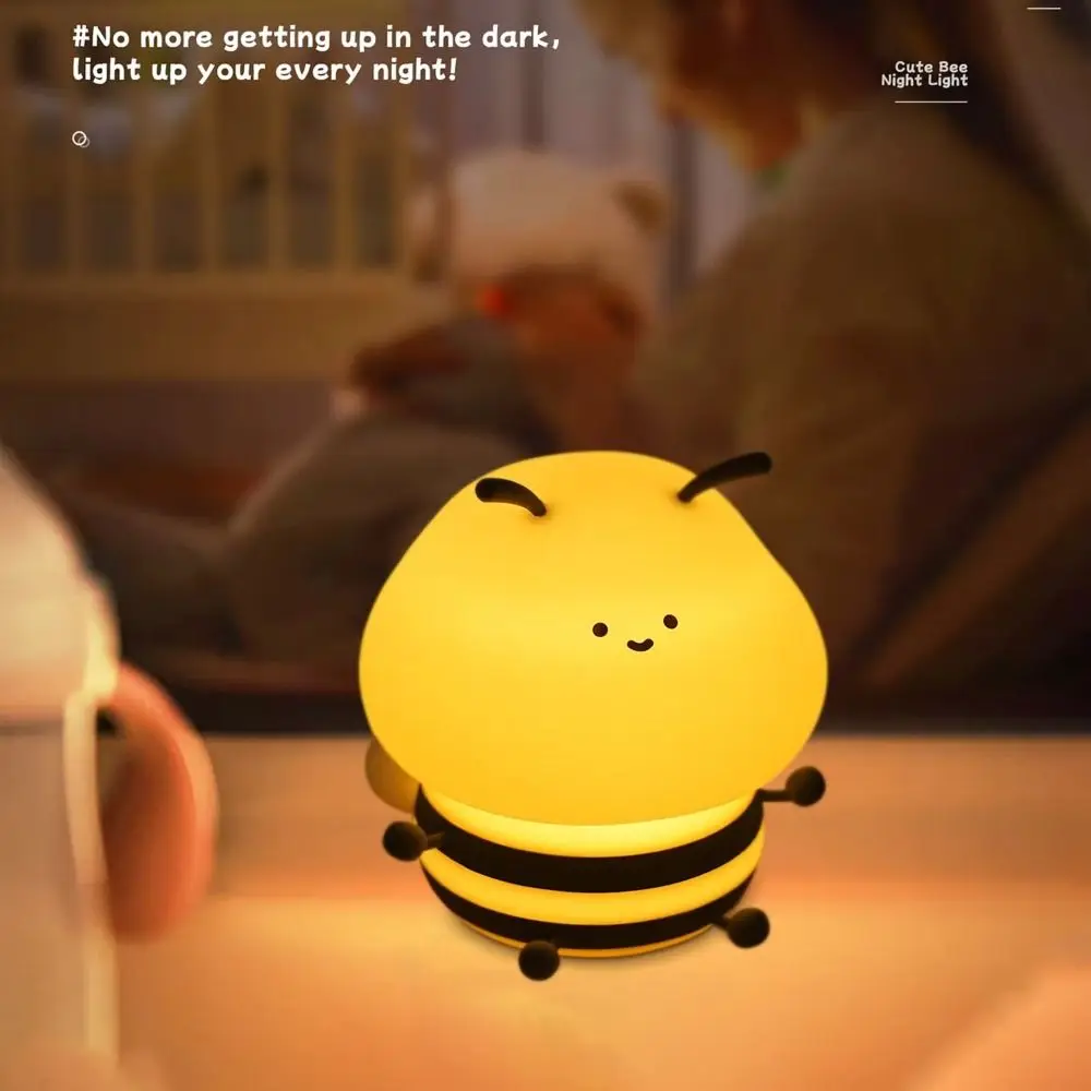 New LED Bee Kids Night Light Squishy Dimmable Atmosphere Lamp Silicone Kawaii Touch Lamps