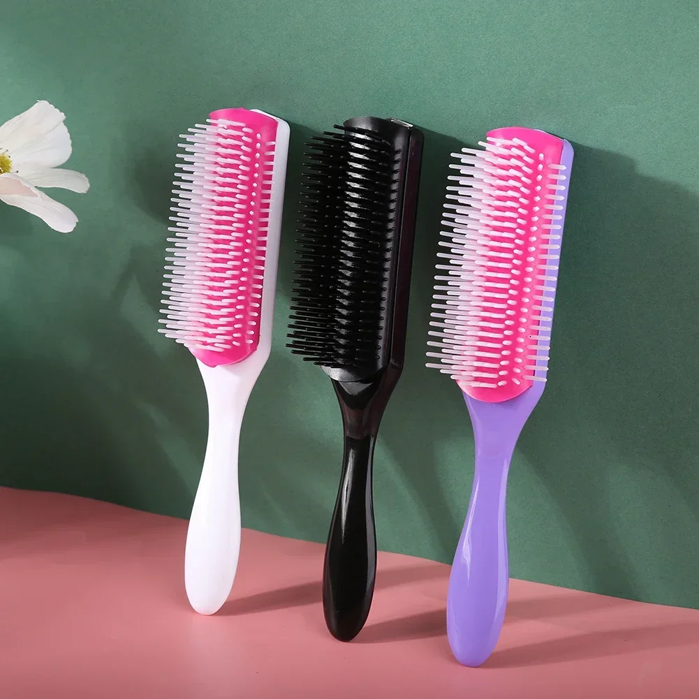 9 Rows Professional Hair Brush for Straight Curly Hair Detangling Comb Wig Brush Scalp Massage Feature Detachable Real Hair Wigs