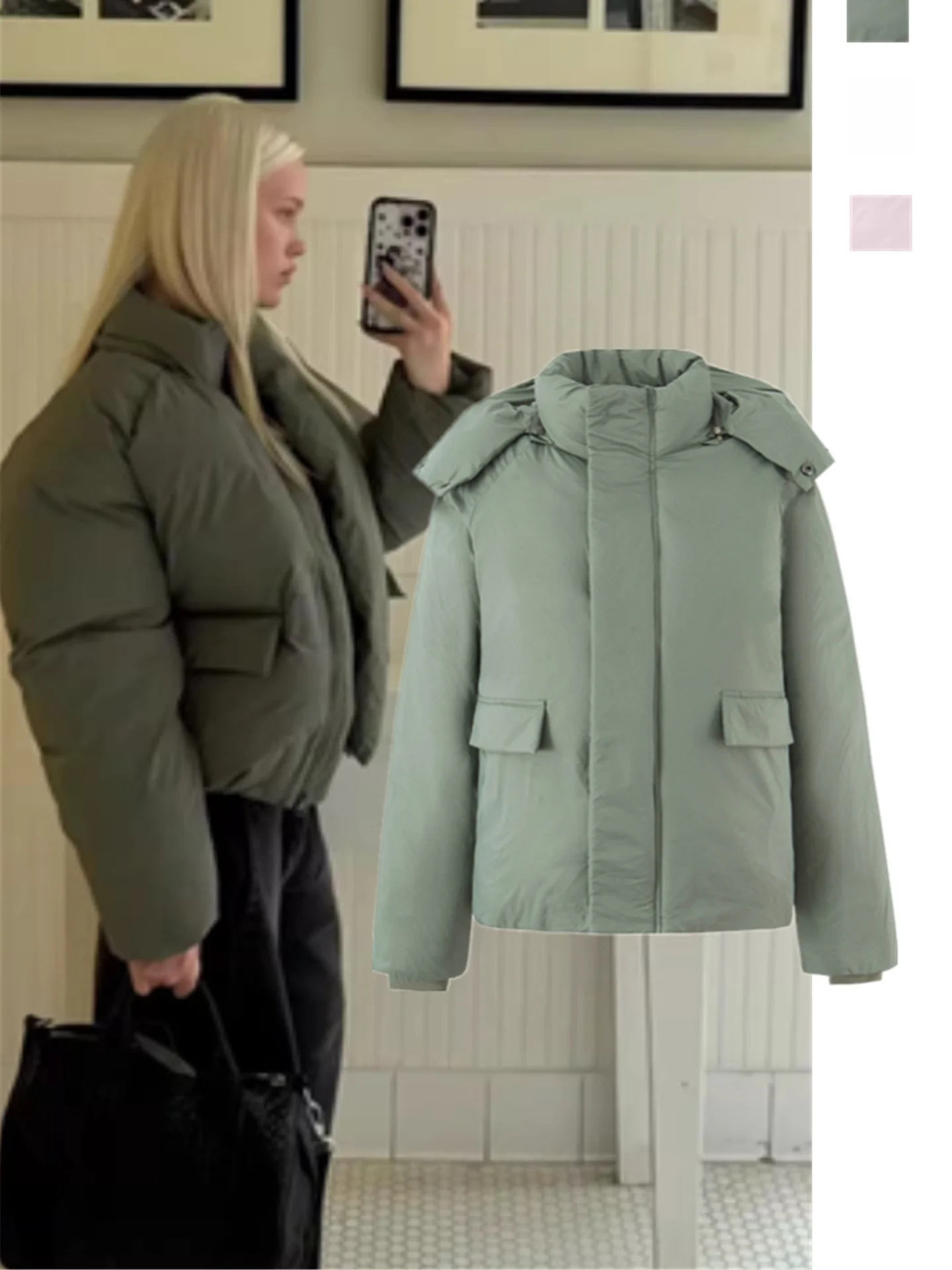 

Retro American Hot Girl Detachable Hooded Loose Warm Cotton Jaet Bread Sle Casual Versatile Outerwear Trendy Streetwear