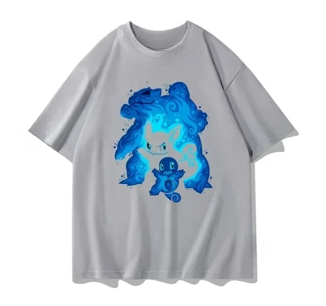 Camiseta de manga corta MINISO para mujeres y hombres, ropa de verano Squirtle Pikachu