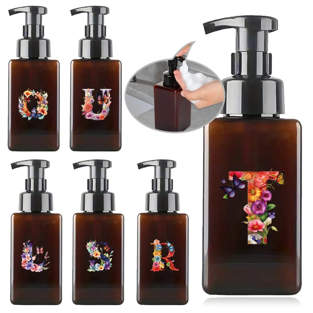 

450ml Foam Pump Bottle Refillable Shampoo Body Wash Split Bottle Foaming Soap Dispenser For Bathroom Butterfly Letter Pattern