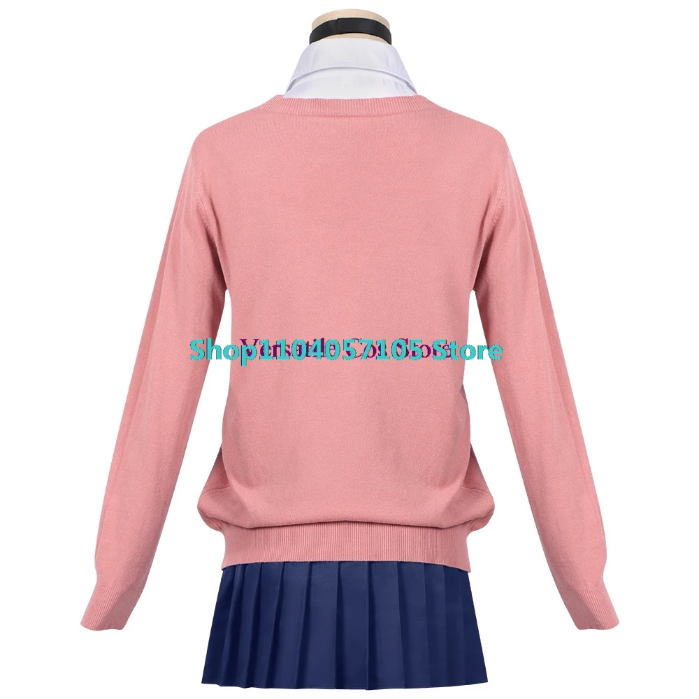 Anime Dandadan Momo Ayase Cosplay Costume Pink Top Blue Skirt School Uniform Earrings Socks Halloween Party Uniform Women Props